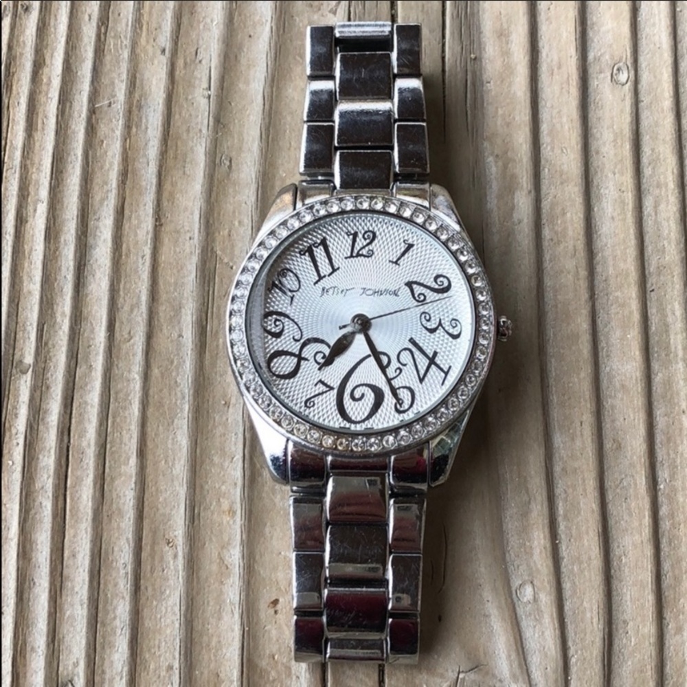 Betsey Johnson Crystal Silver Tone Watch!
